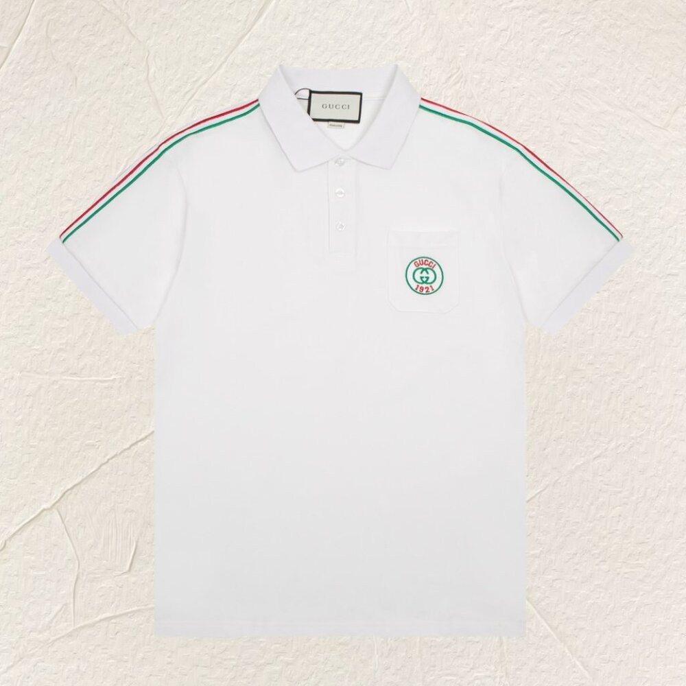 Gucci Logo Stripe Polo Shirt (White)